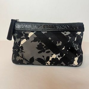 Nylon Black and Grey Beat Check Floral Cosmetic Bag. Perfect for spring